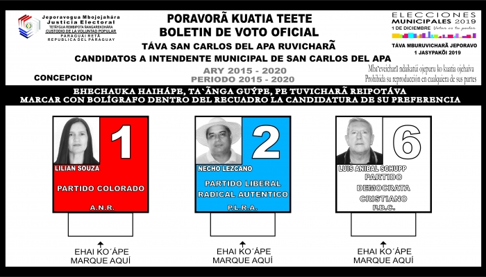 DiseÃ±an modelo oficial del boletÃ­n de voto para las Elecciones de Intendente de San Carlos del Apa